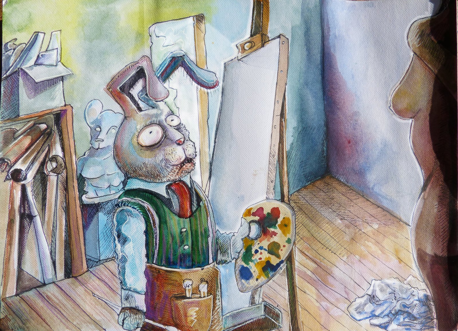 He Himself Was Confused — watercolor by Allan Eido
